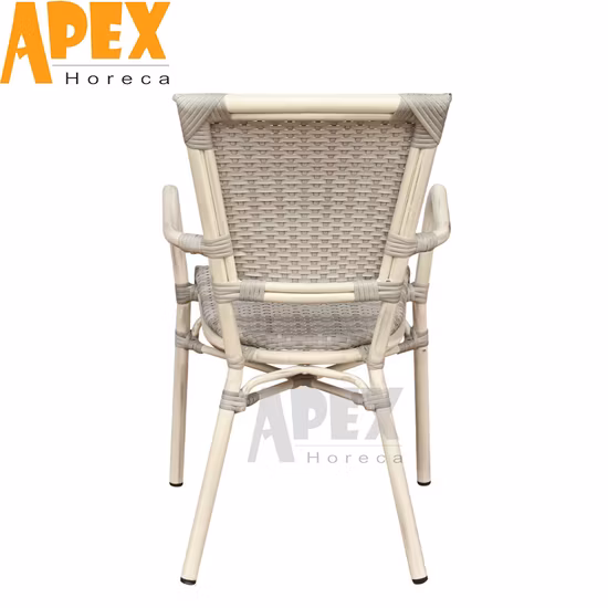 Heißer Verkauf Stapelbarer Stuhl Indoor & Outdoor Seil Rattan Stuhl Hofmöbel Aluminium Bistro Rattan Garten Rattan Esszimmerstuhl