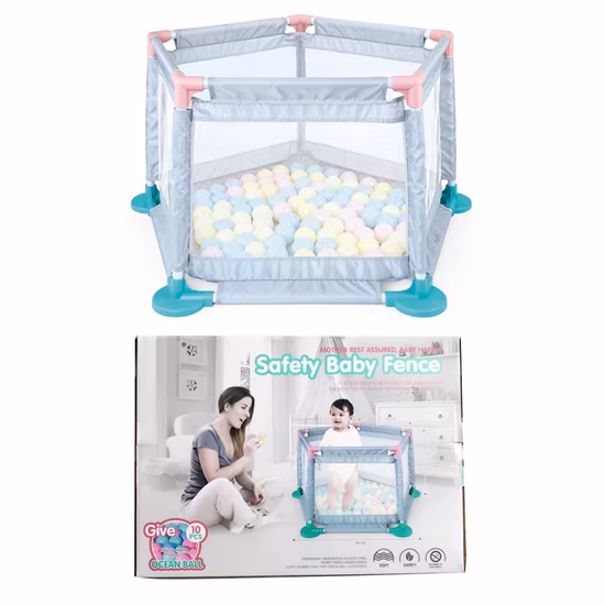 Heißer Verkauf Hellgrau Baby Pool Spielen Hof Sicheres Material Faltbarer Kunststoff Kinder Kleinkind Laufstall Zaun mit 10PCS Bälle Klappbarer Kinderzaun